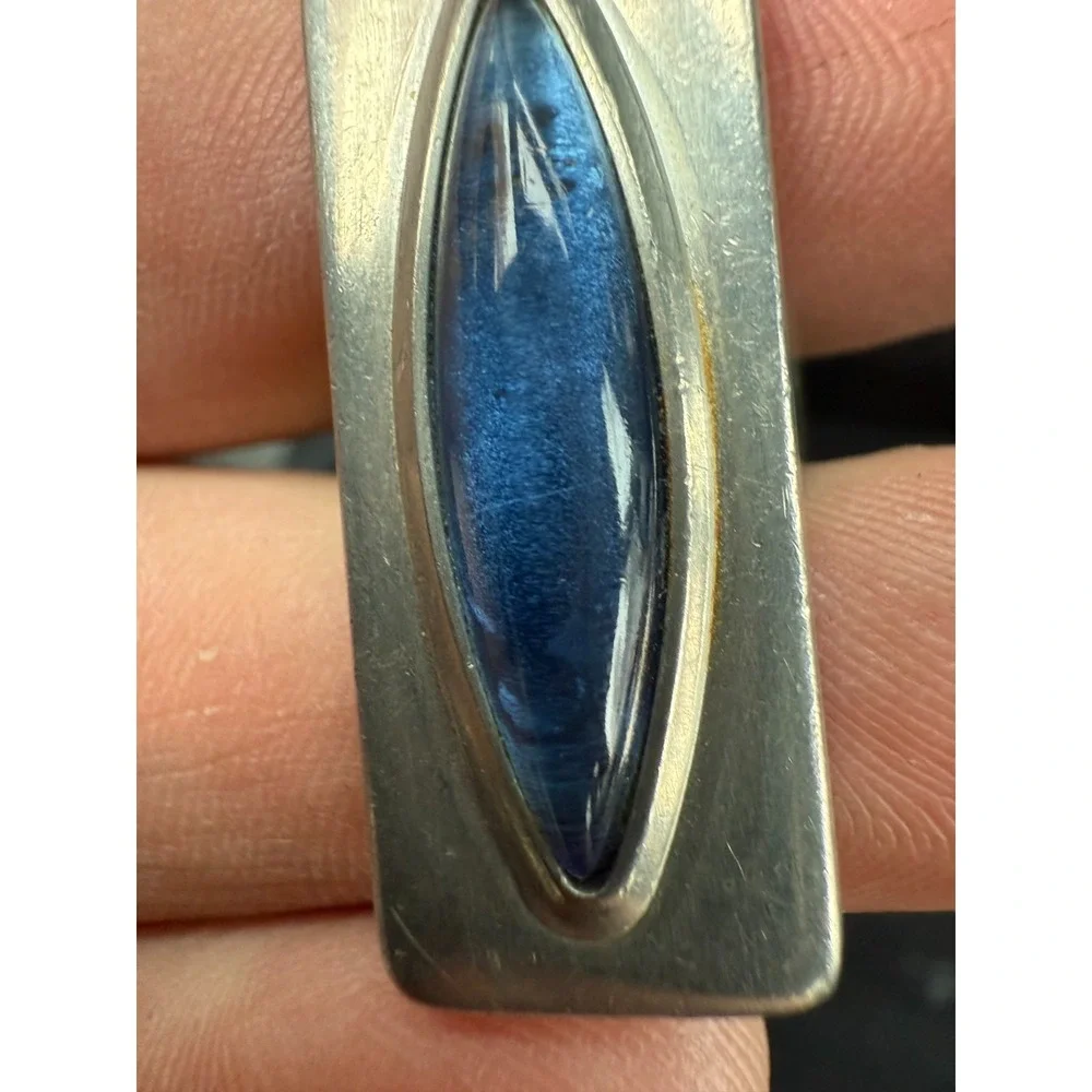 Jorgen Jensen Denmark Pewter‎ Ring 230 Blue Glass Modernist Scandinavian MCM